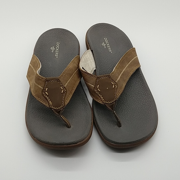 Dockers mens brown flip flops size 9 - Picture 1 of 4